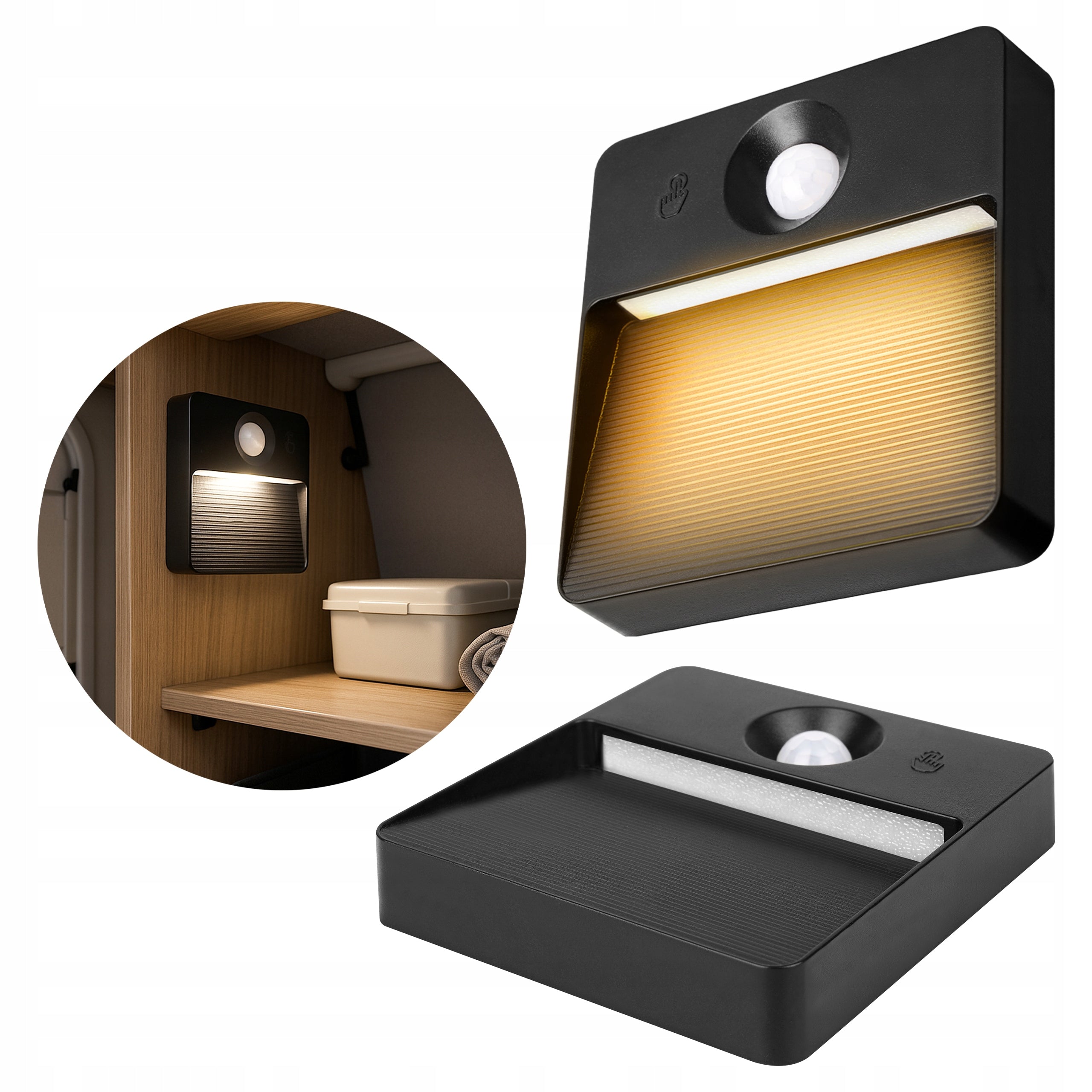 NIGHT LIGHT WITH MOTION SENSOR Masterled Poli Black for 4x Battery Manufacturer code Lampa LED Aku Poli PIR czarna 3CCT