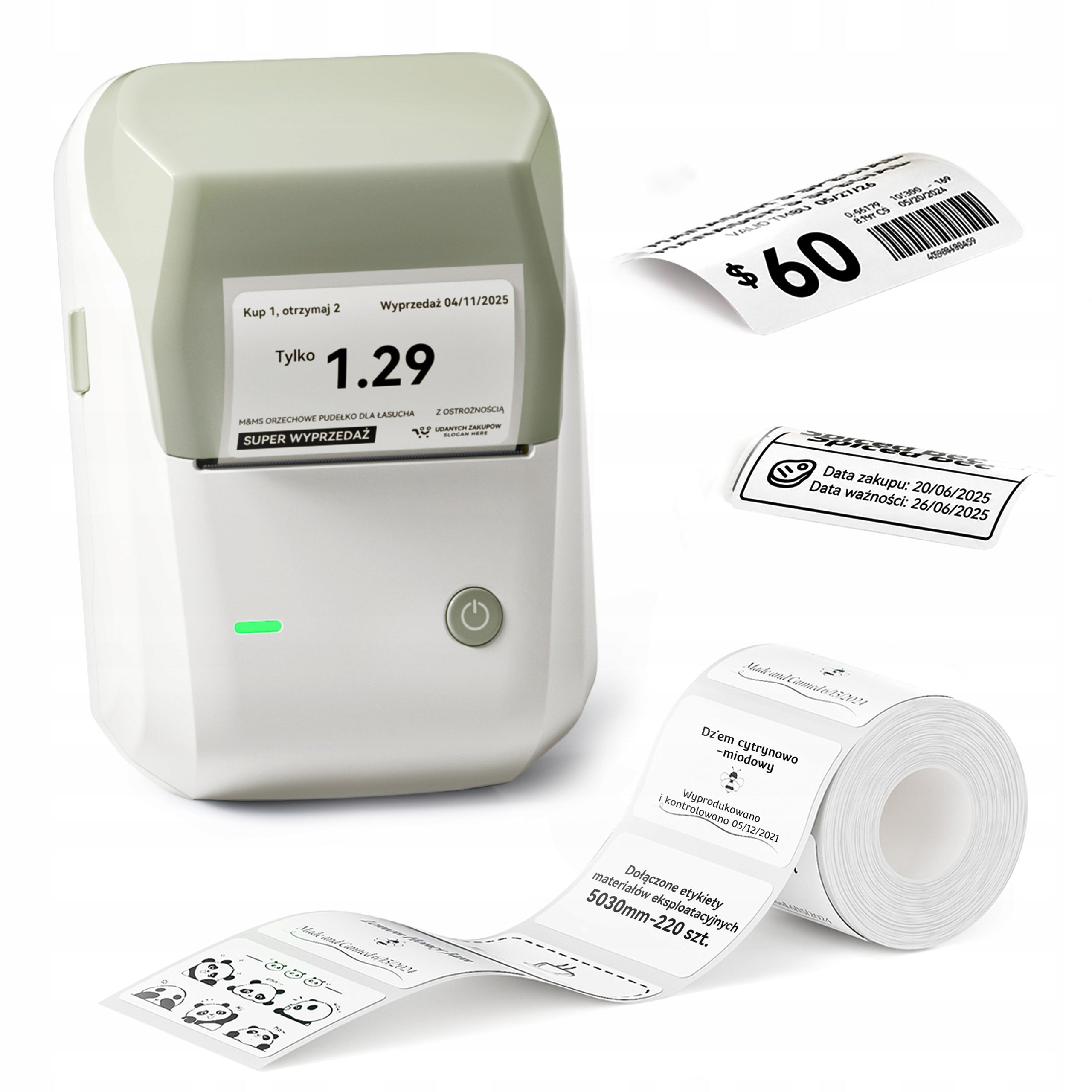 NIIMBOT B1 Thermal Printer Bluetooth STICKERS GREEN WHITE NEW +Roll