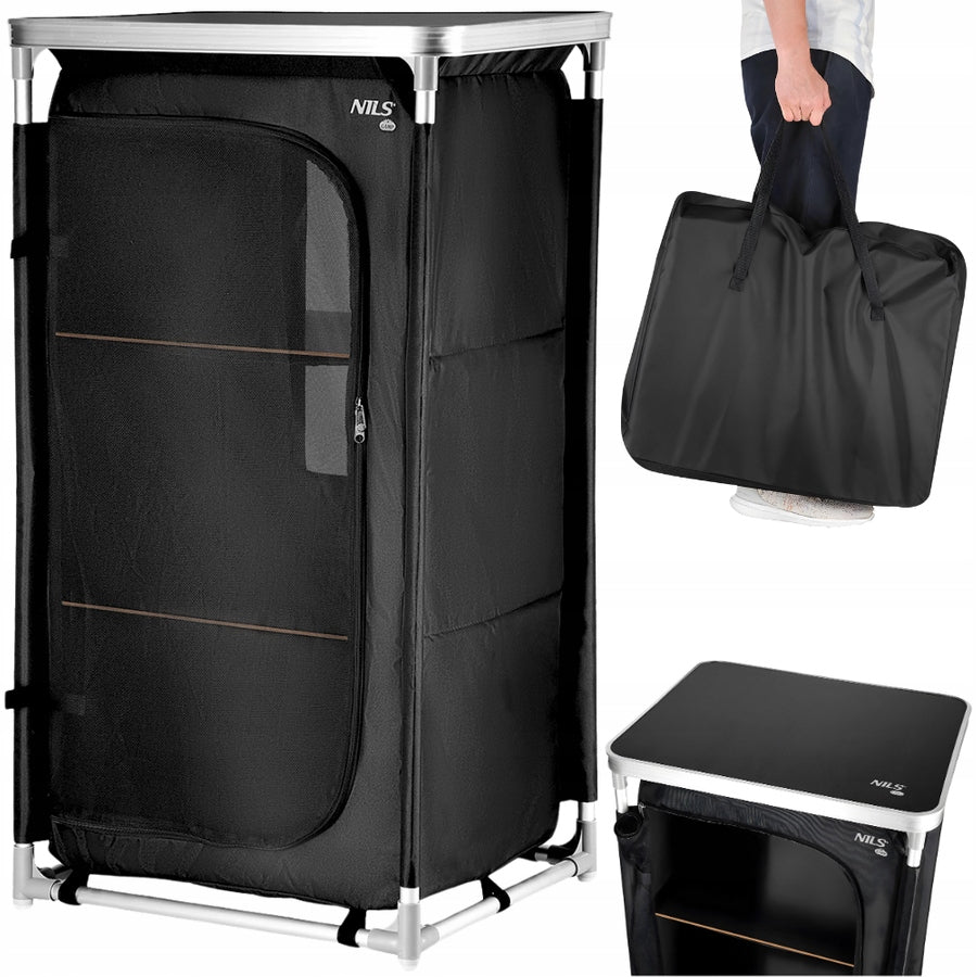 NILS Camping Hiking Cabinet For Food And Beverage Folding With Countertop Color black