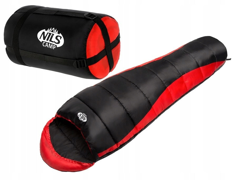 NILS NC2012 SLEEPING BAG BLACK AND RED FOR CAMPING TENT