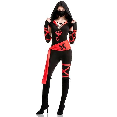 NINJA COSTUME FOR WOMEN ADULTS SET BLACK FOR HALLOWEEN COSPLAY Brand no brand