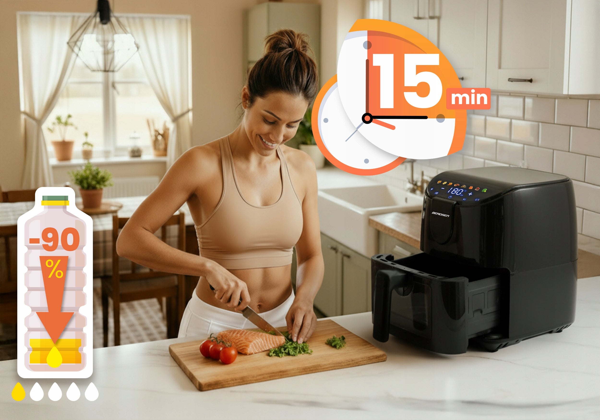 NON-FAT AIR FRYER 4L BERDSEN 1500W Dominant color black