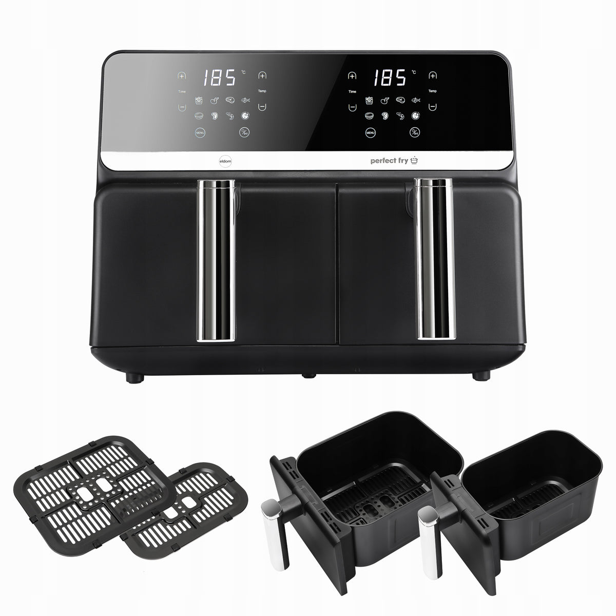 NON-FAT DOUBLE AIR FRYER 9L 2200W TWO-CHAMBER OVEN Packaging status original