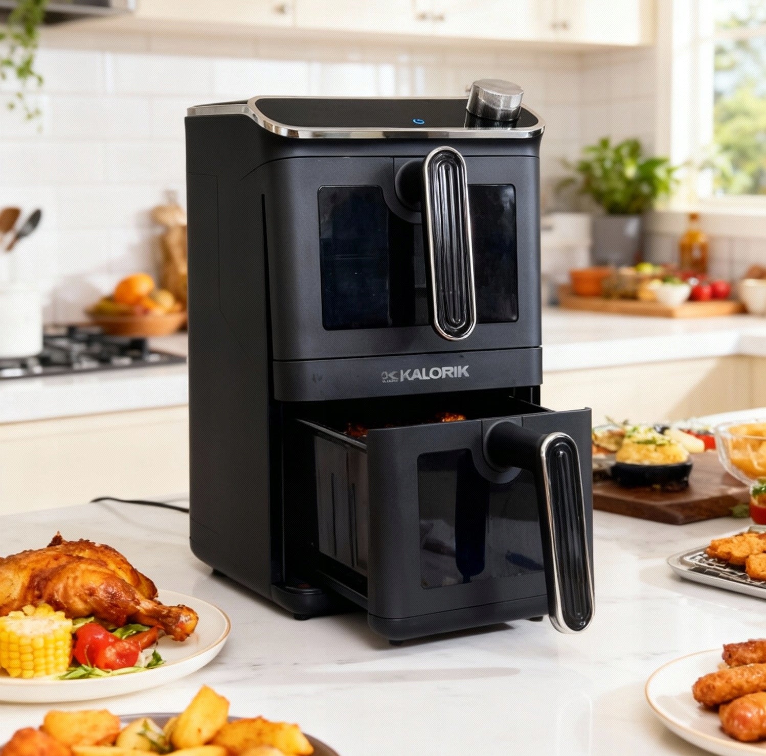 NON-FAT TWO-CHAMBER VERTICAL AIR FRYER 2460W 11L AIR FRYER 2 GRATES Model PIONOWA AFT 3200 RUSZTA