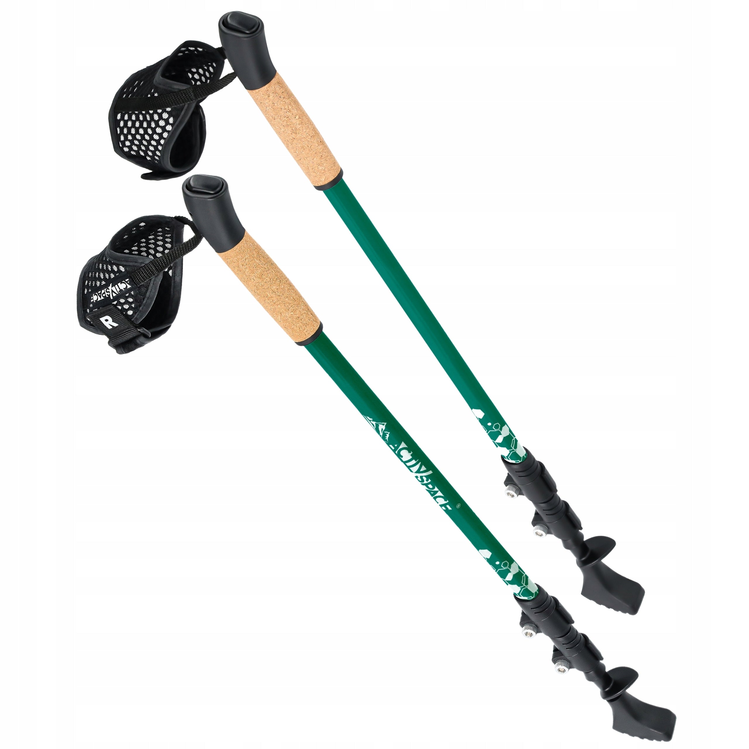 NORDIC WALKING POLES FOLDING POLES ADJUSTABLE FOR WALKING TELESCOPIC PRO Color green