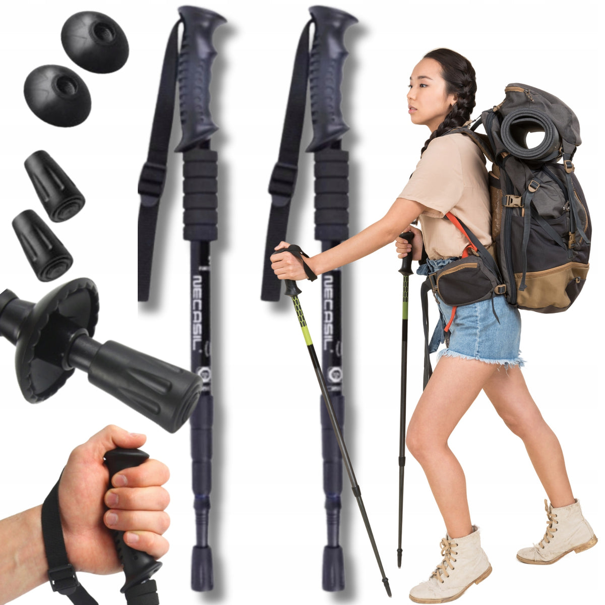 NORDIC WALKING POLES FOLDING POLES FOR WALKING TELESCOPIC MOUNTAINS light 2x