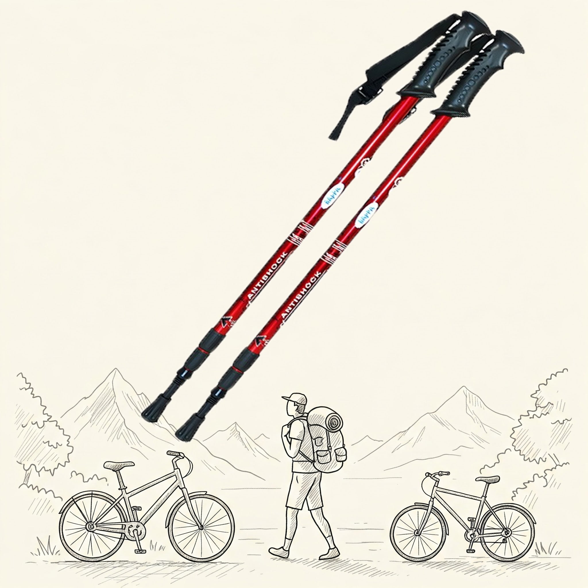 NORDIC WALKING POLES TREKKING POLES FOR WALKING FOLDING ADJUSTABLE Color red