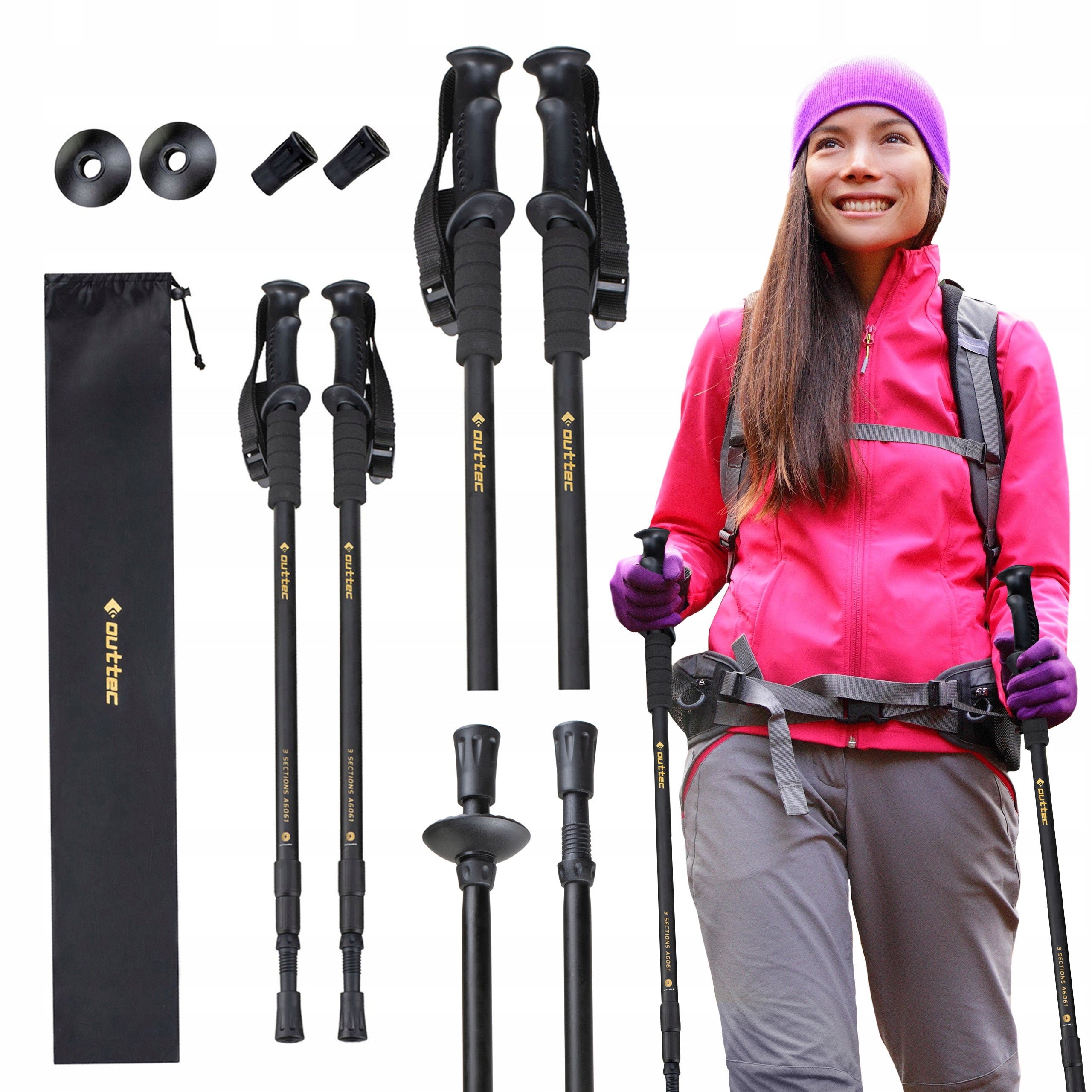 NORDIC WALKING POLES TREKKING WALKING POLES FOLDING ALU OUTTEC