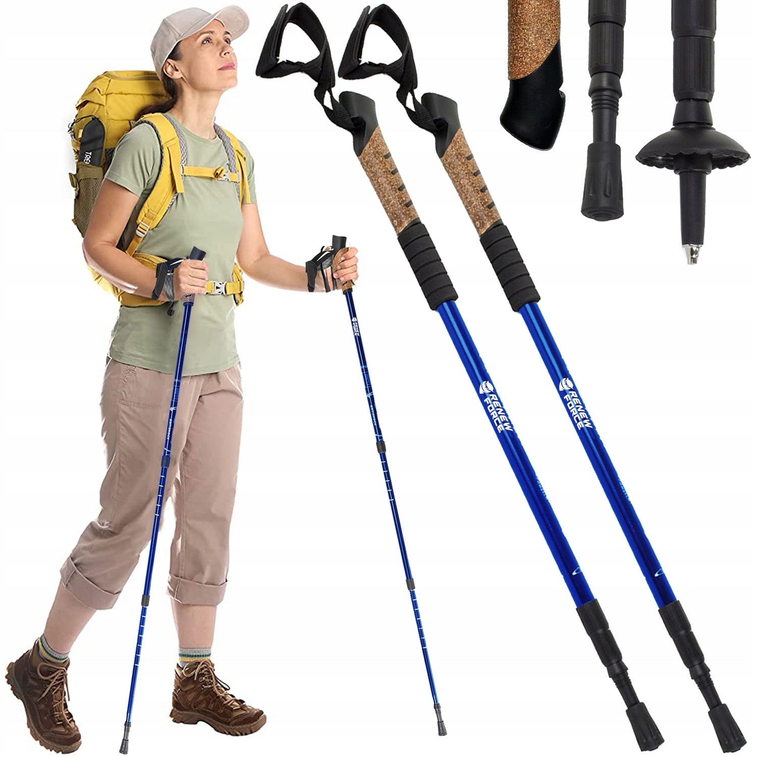 NORDIC WALKING TREKKING POLES FOR WALKING ADJUSTABLE IN CORK MOUNTAINS Color blue