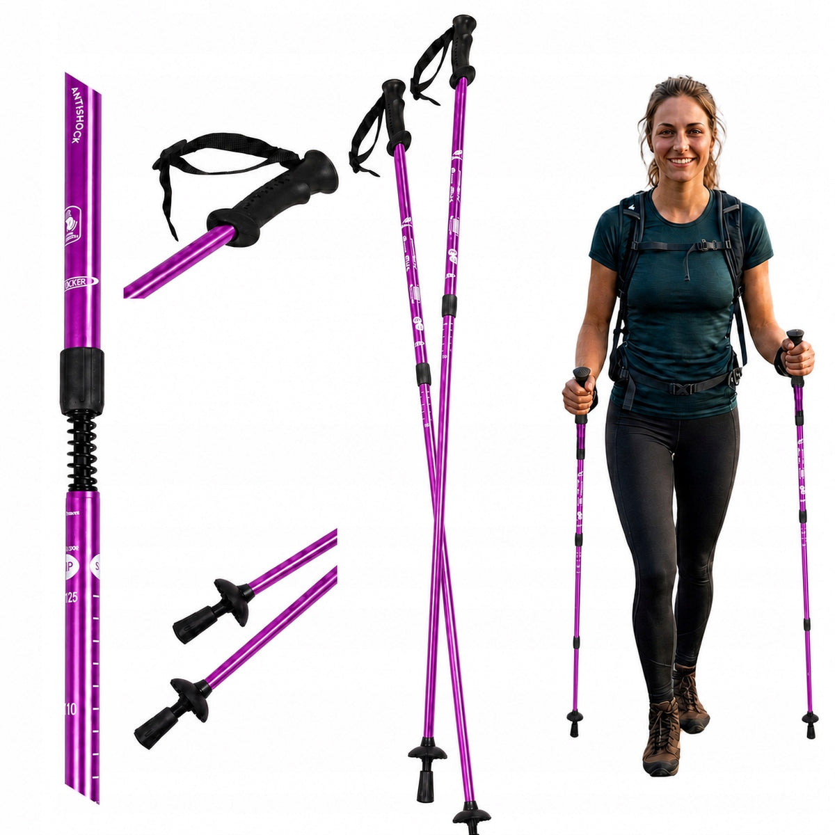 NORDIC WALKING TREKKING POLES FOR WALKING IN THE MOUNTAINS ADJUSTABLE WOMEN