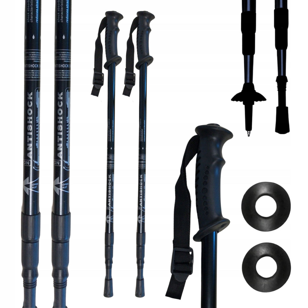 NORDIC WALKING Telescopic Poles 3 Segments Folding Adjustable BLACK