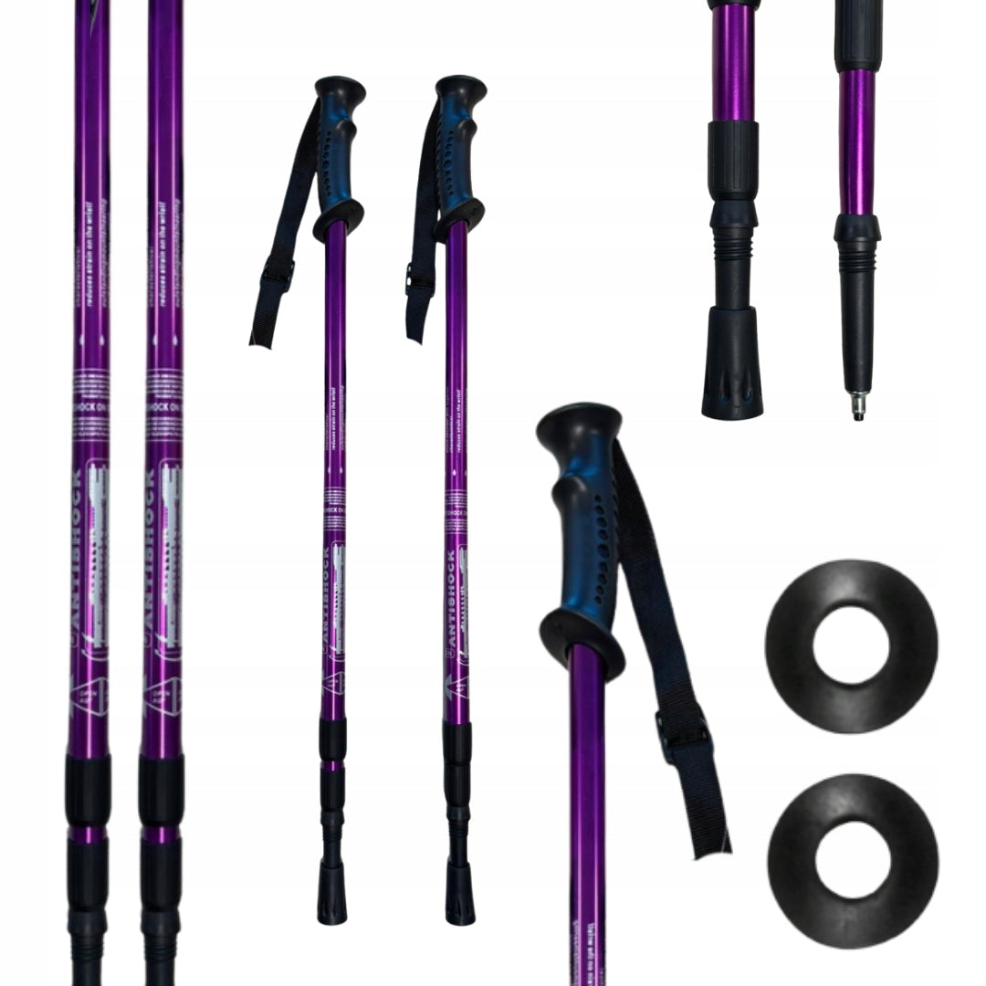 NORDIC WALKING Telescopic Poles 3 Segments Folding Adjustable PURPLE