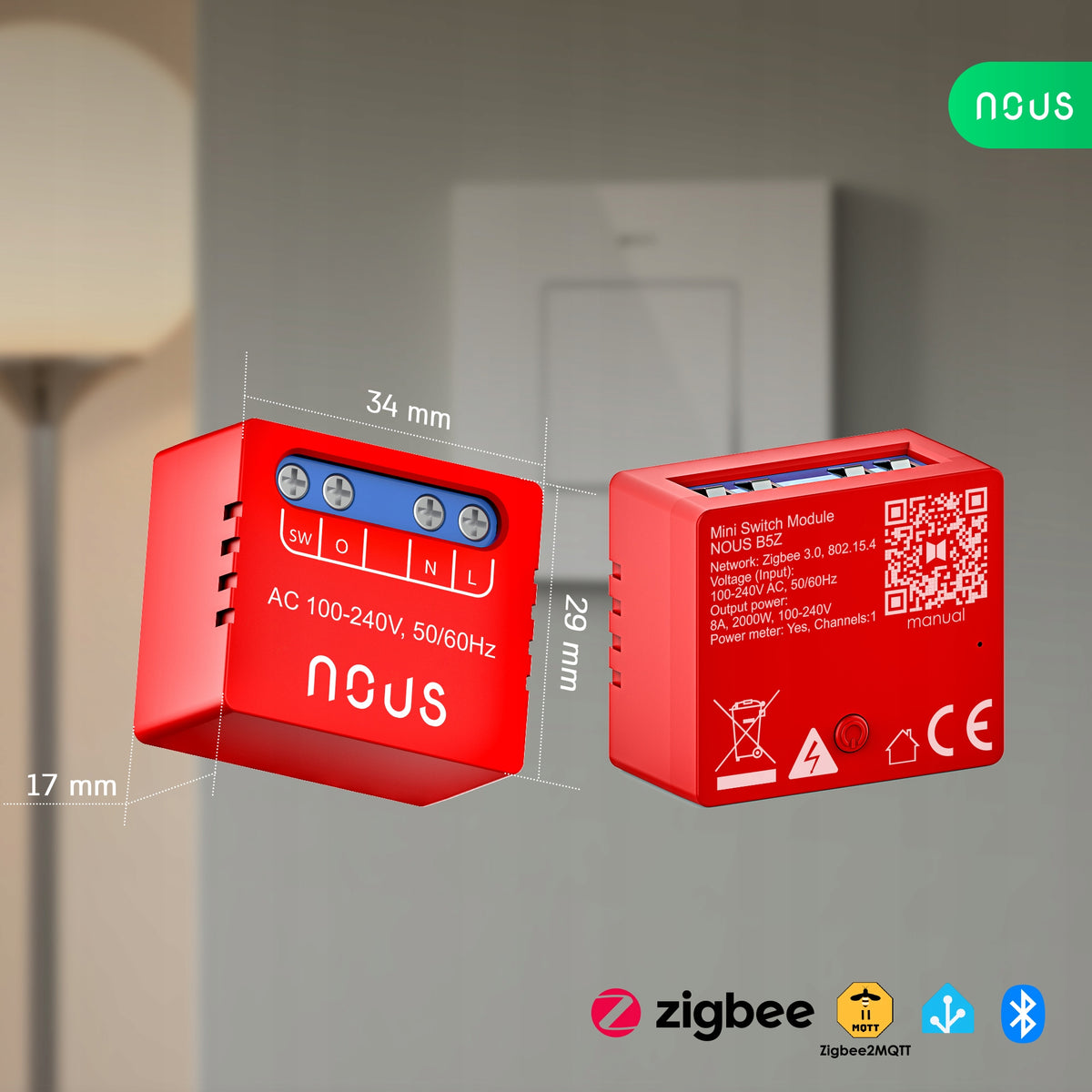 NOUS B5Z ZigBee SmartSwitch relay module 1channel energy measurement 8A 2000W Packaging status original