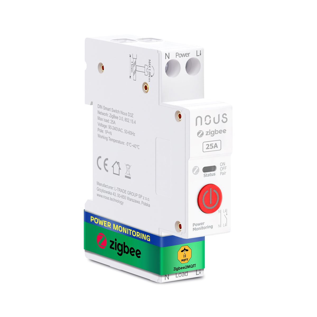 NOUS D3Z ZigBee 3.0 Circuit Breaker DIN 25A Control Smart Home Alexa Google Manufacturer code D3Z