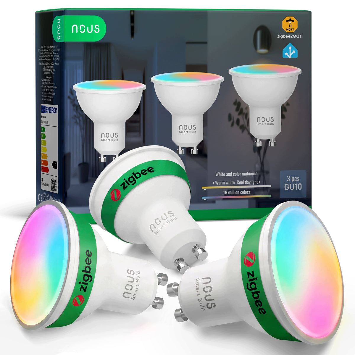 NOUS P8Z Smart LED Bulb ZigBee GU10 RGB,420LM 16mil Colors, 3pcs