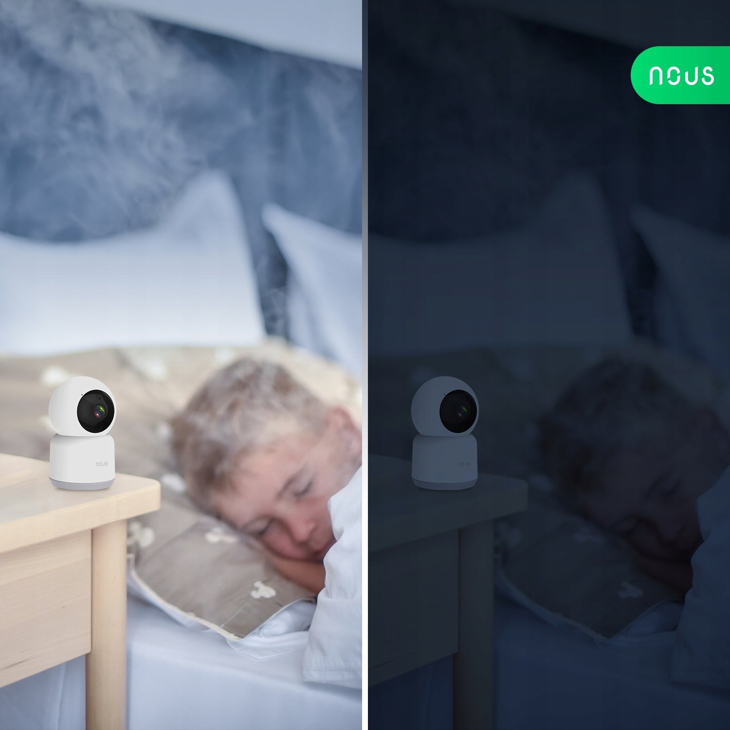 NOUS W2 WiFi PTZ Camera 3MP Rotating Night Motion Detection Alexa Google Kind internal