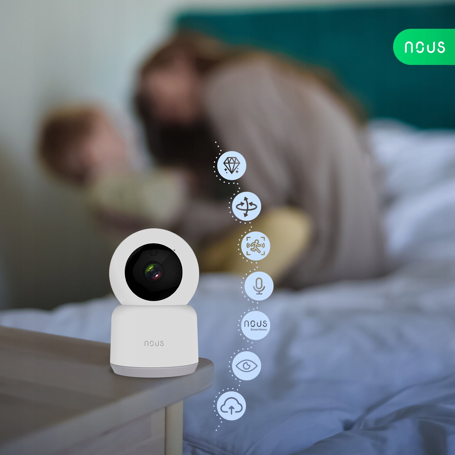 NOUS W2 WiFi PTZ Camera 3MP Rotating Night Motion Detection Alexa Google Model W2
