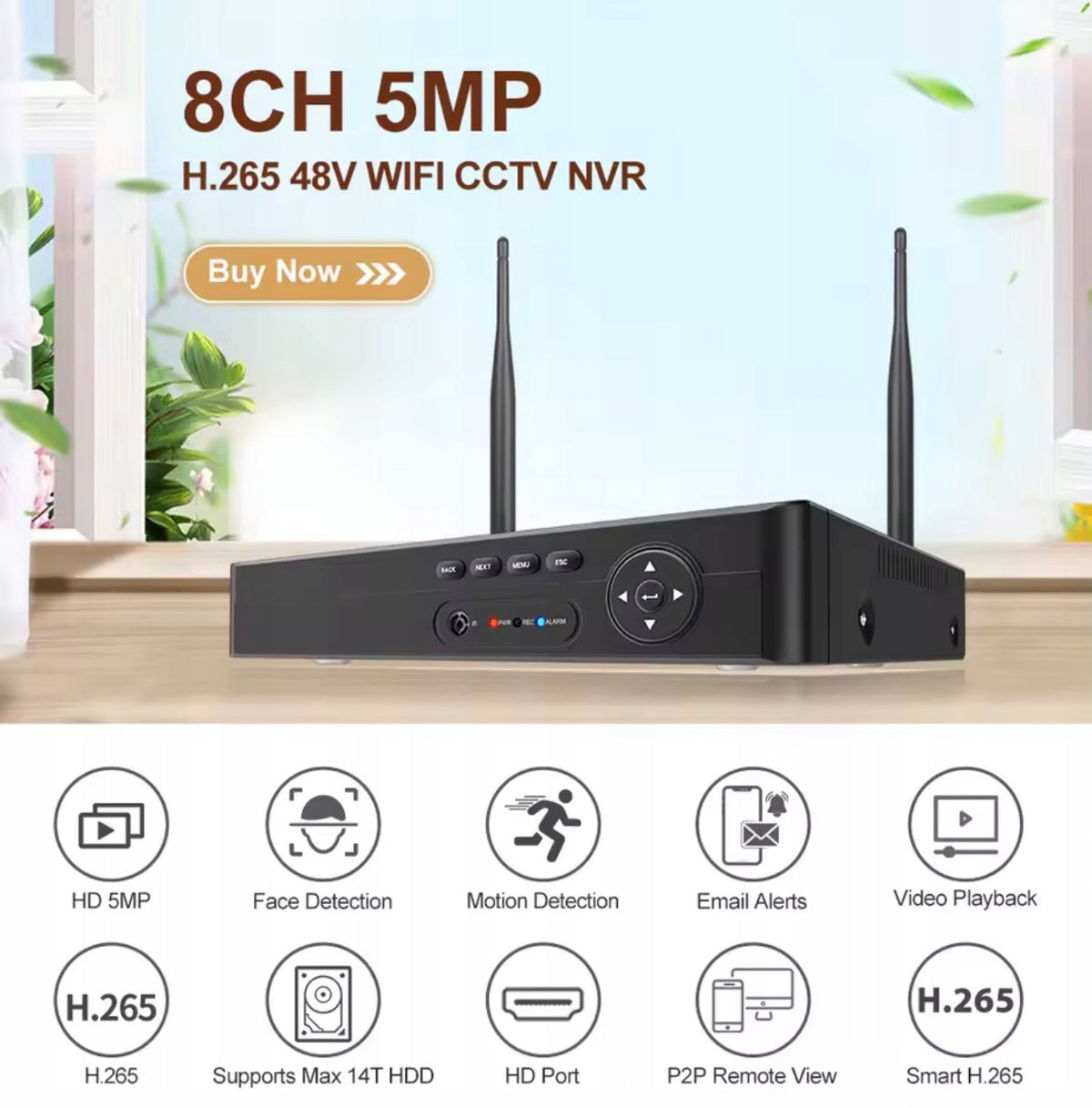 NVR WiFi H.265 P2P Monitoring 8-Channel Brand no brand