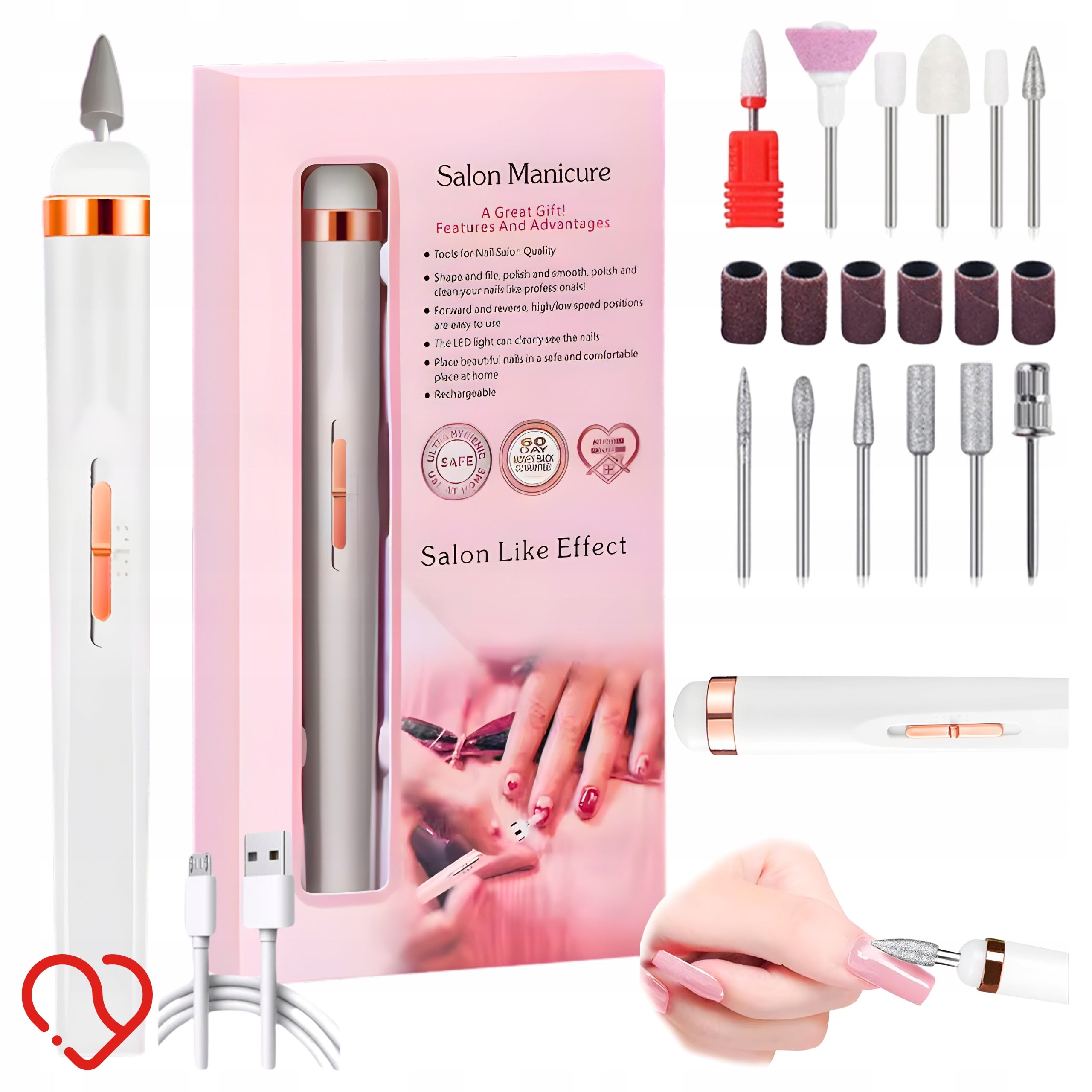 Nail Milling Machine 20W Hybrid Gel Manicure Pedicure File for Women