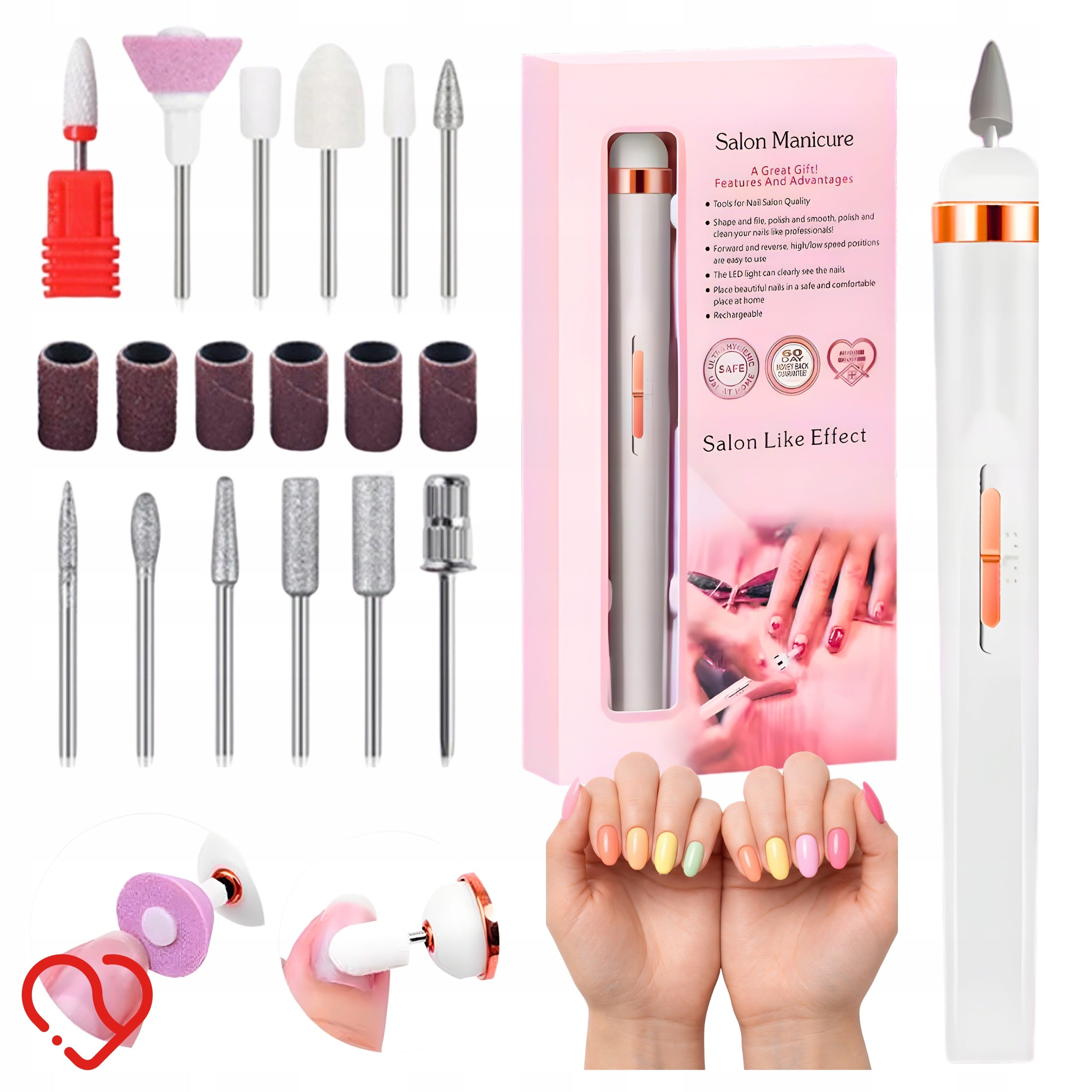 Nail Milling Machine 20W Wireless USB LED Cutter Set Manicure Gel