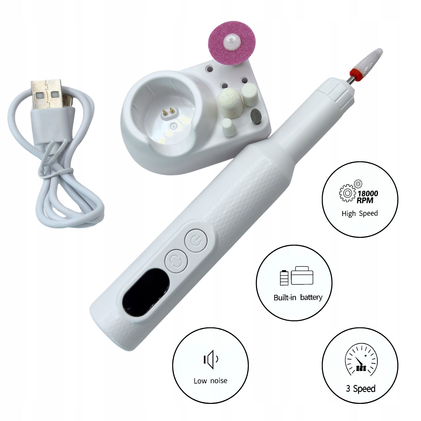 Nail Milling Machine Wireless Manicure Cutter Set Pedicure White Packaging status original