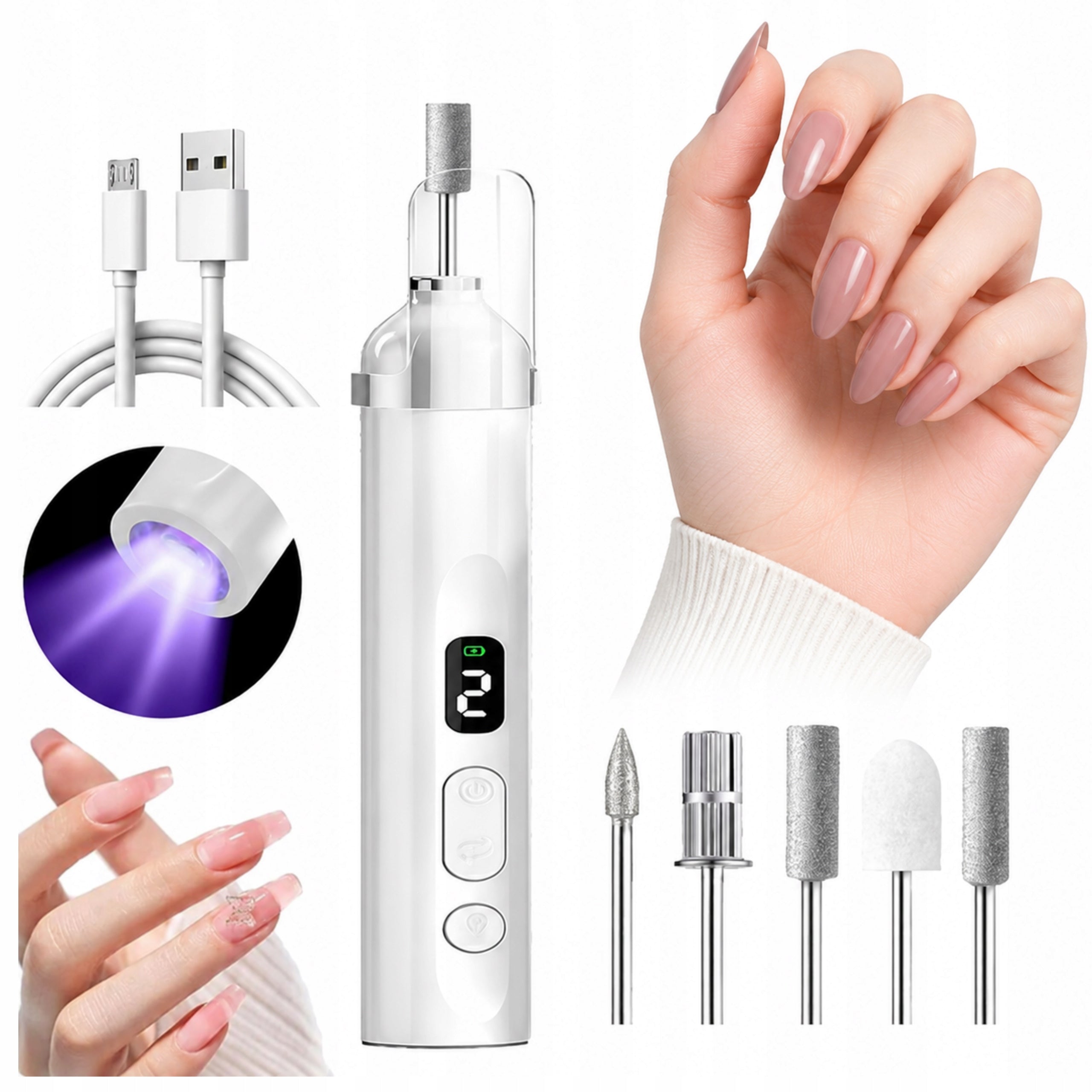 Nail Milling Machine Wireless Manicure Cutter Set Pedicure White