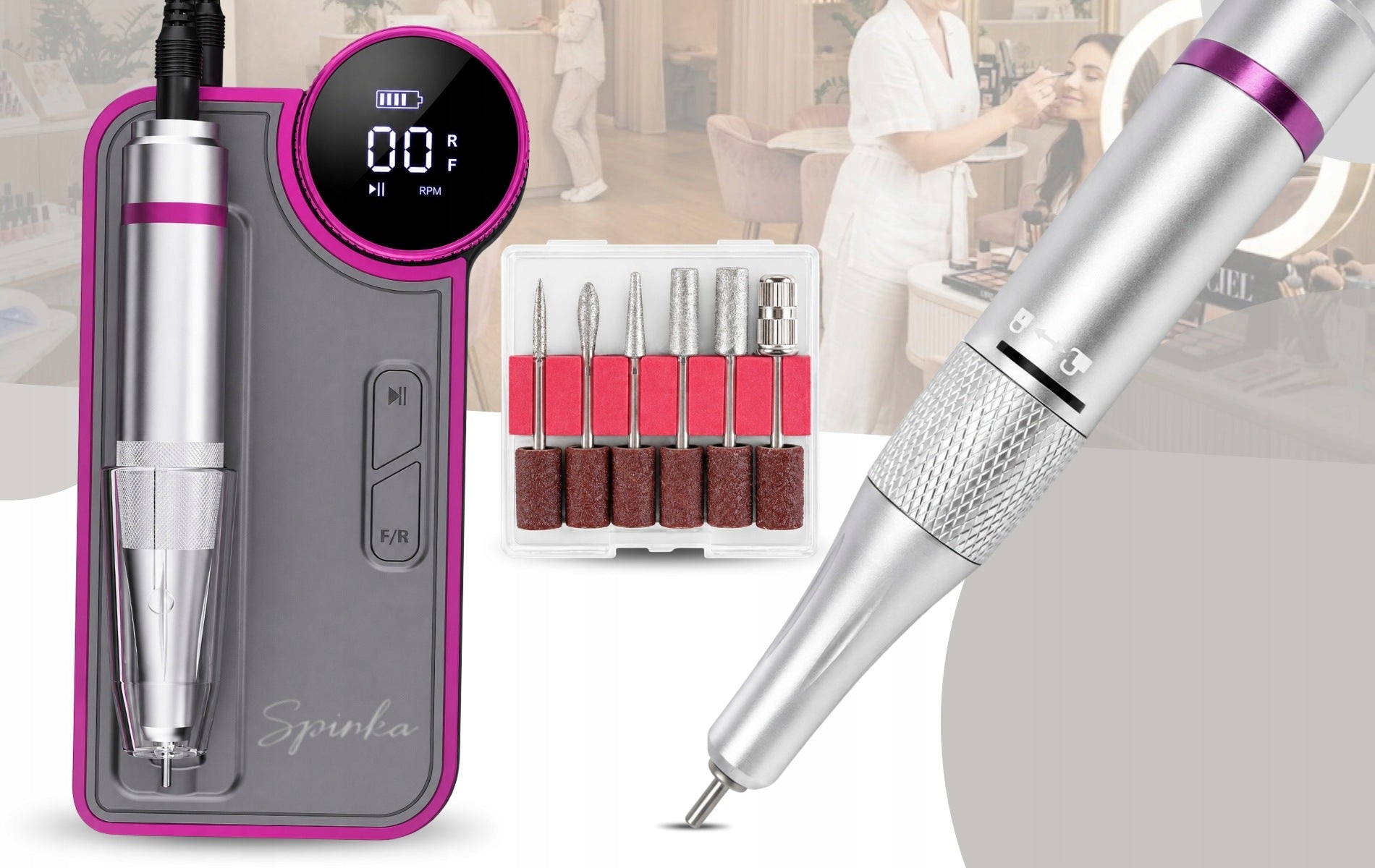 Nail Milling Machine Wireless With Station Manicure Pedicure Strong Set Packaging status original