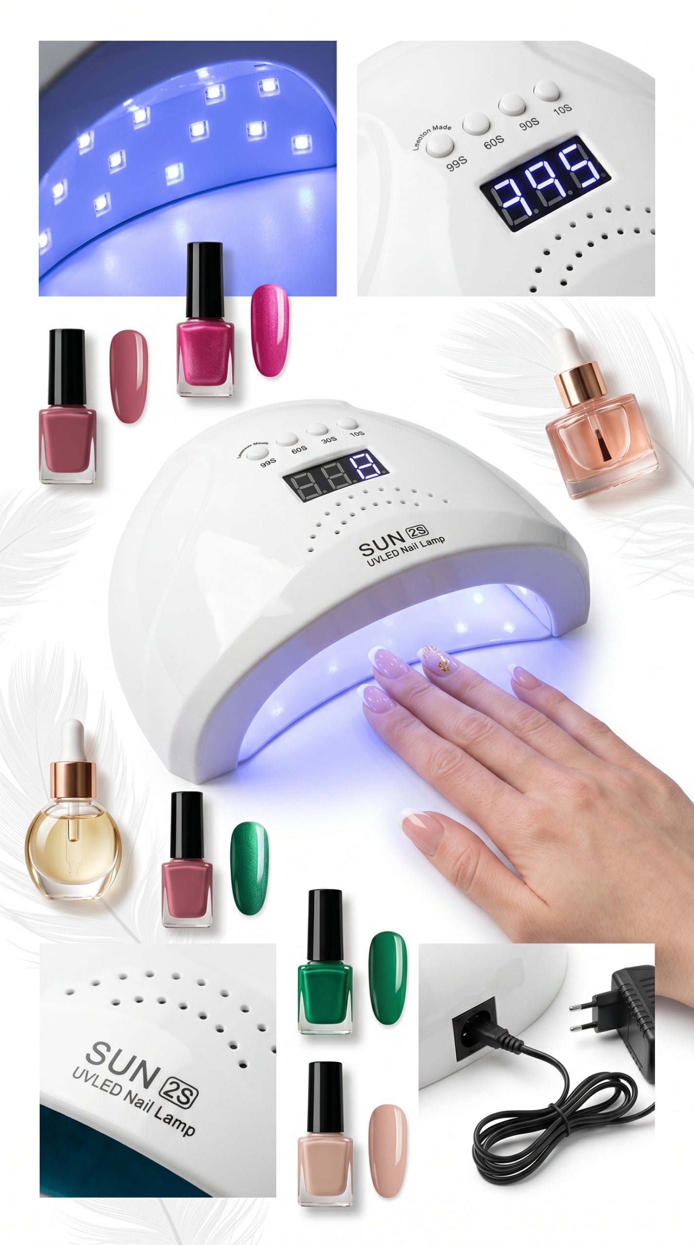 Nail lamp Sun 2S LED+UV 48 W white with power adjustment and timer