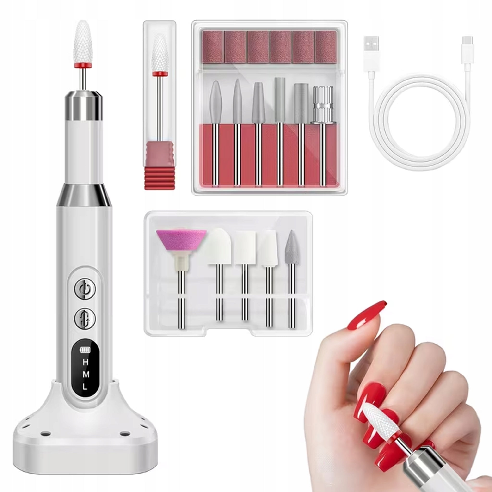 Nail milling machine white wireless with accessories CUTTERS 12 PCS.