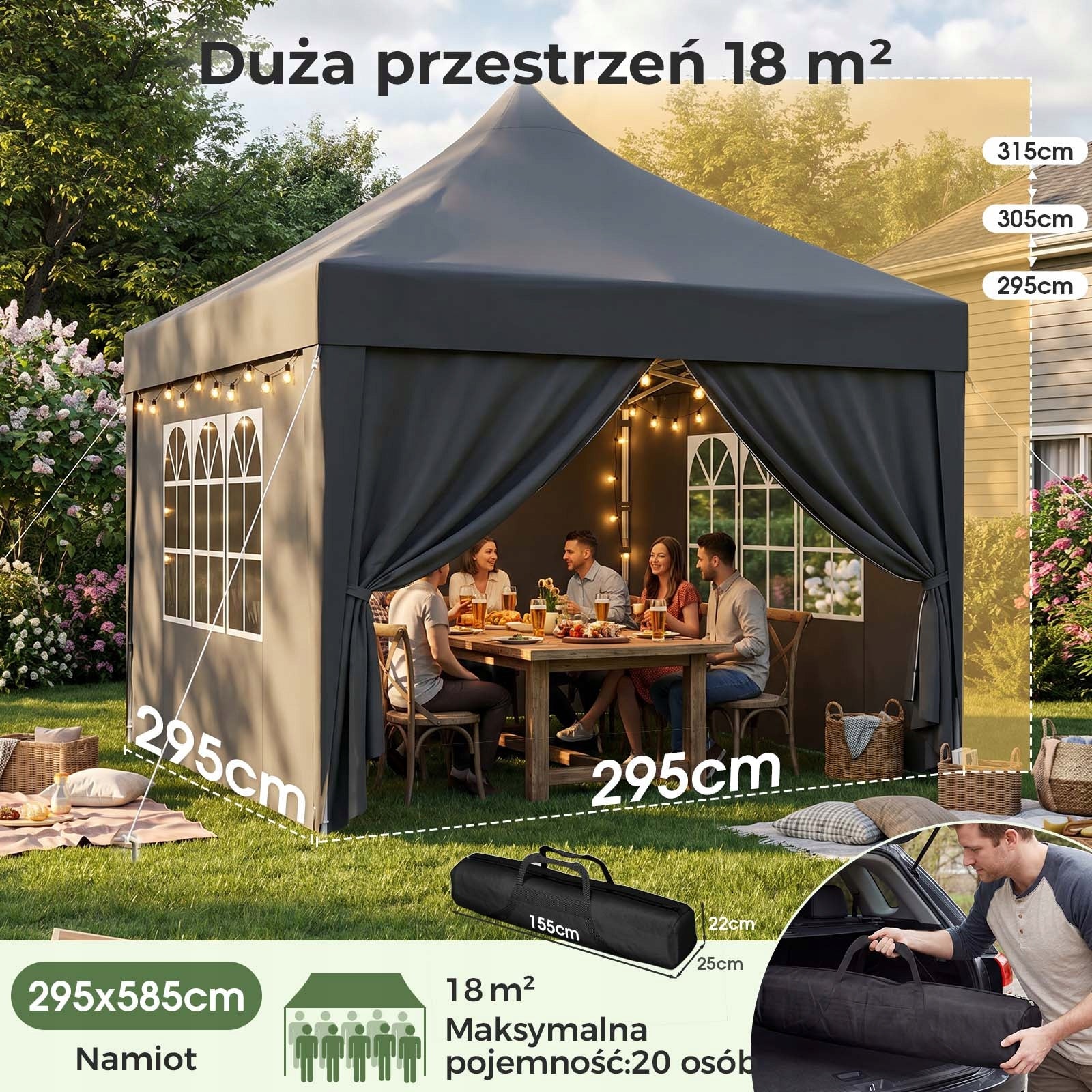 Namiot ogrodowy 3x3m – Wodoodporny, ochrona UV 50+, szybki montaż Number of side walls 4 walls