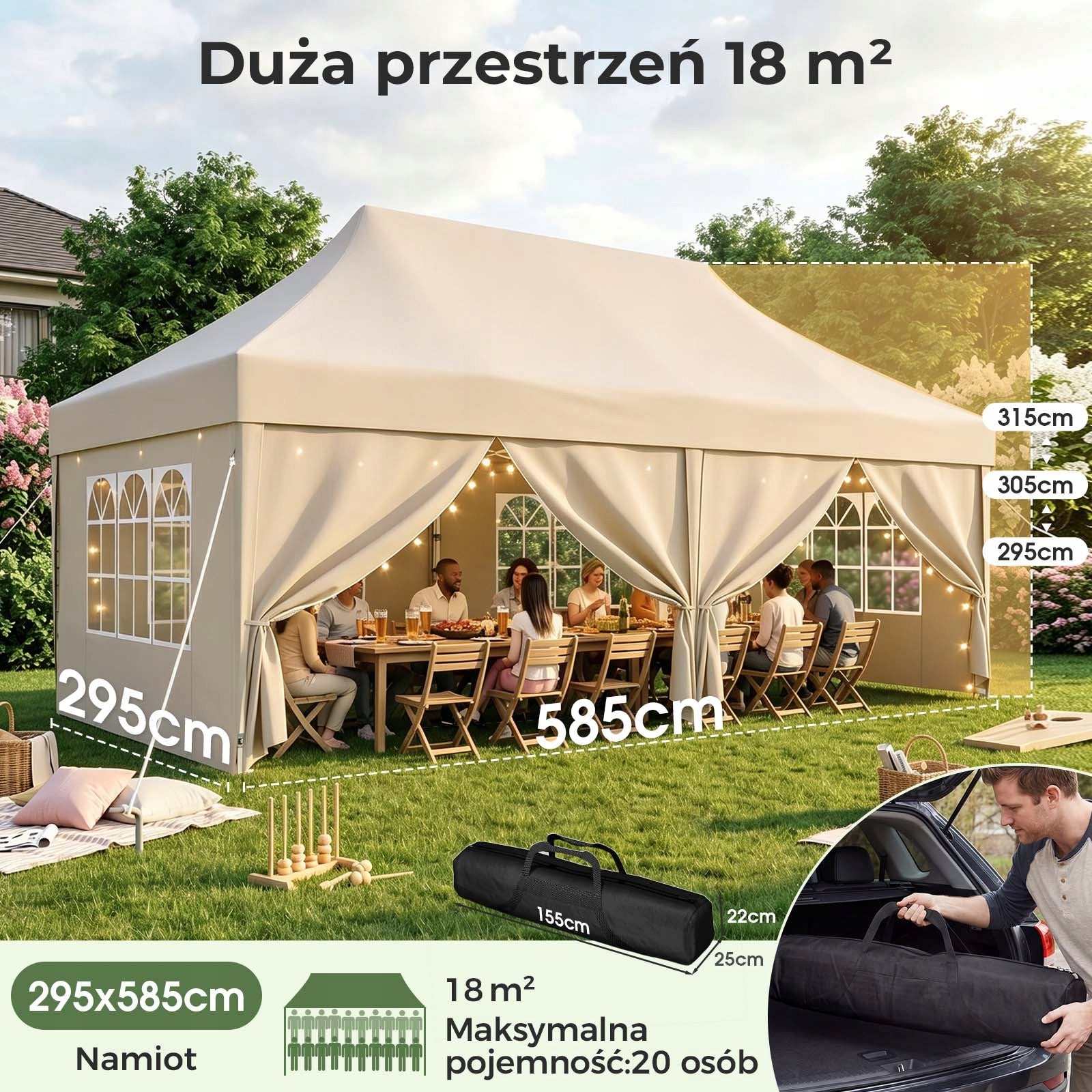 Namiot ogrodowy 3x6m – Wodoodporny, ochrona UV 50+, szybki montaż Packaging status original