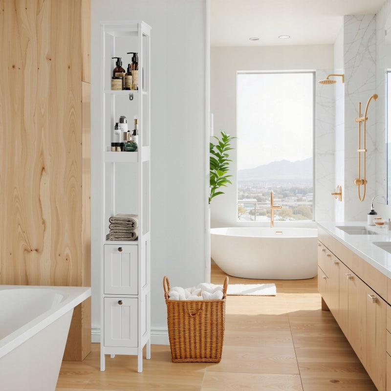 Narrow bathroom cabinet high 160x30x20cm white with drawers Packaging status original