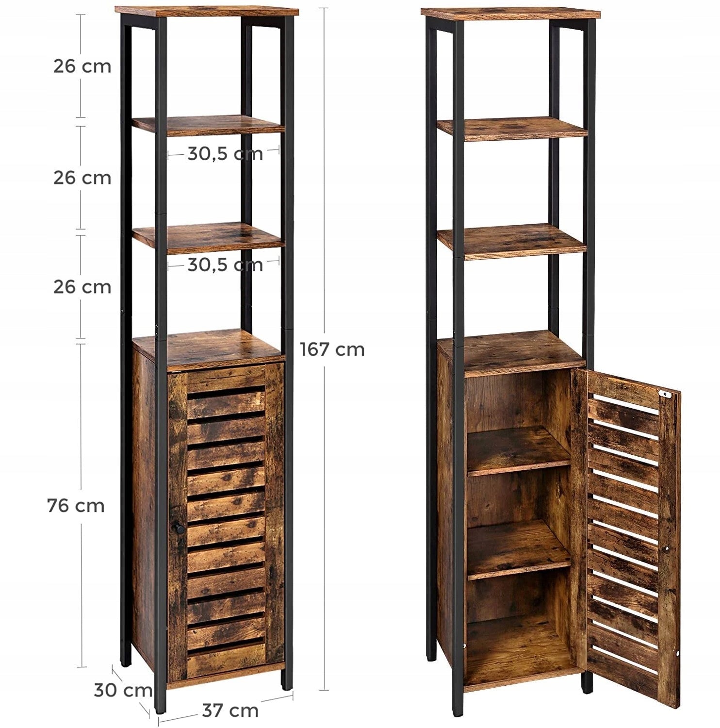 Narrow bookcase, kitchen pedestal cabinet, modern industrial bookcase Brand Songmics