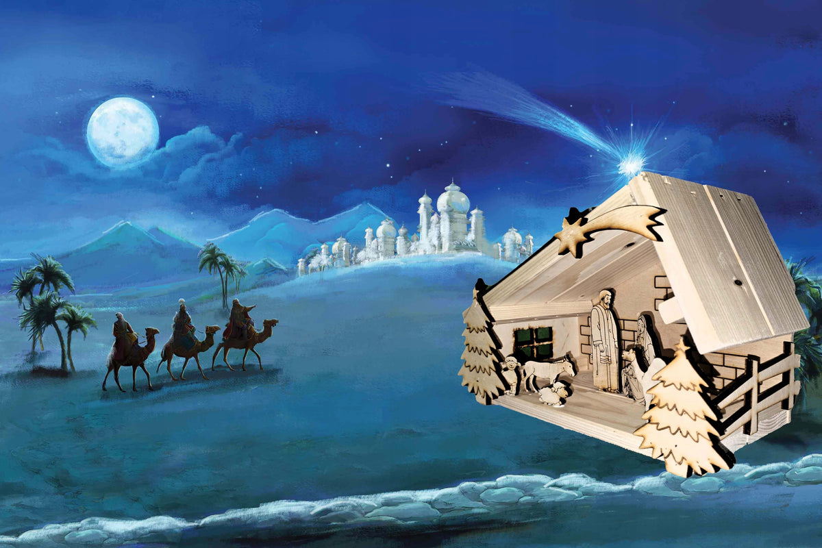 Nativity Scene, Bethlehem Wooden with Figurines LED Lighting Brand no brand