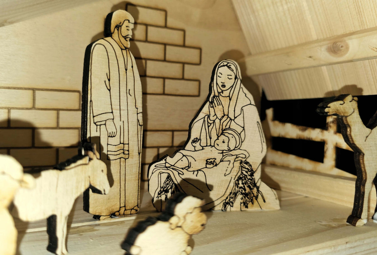 Nativity Scene, Bethlehem Wooden with Figurines LED Lighting Manufacturer code 41