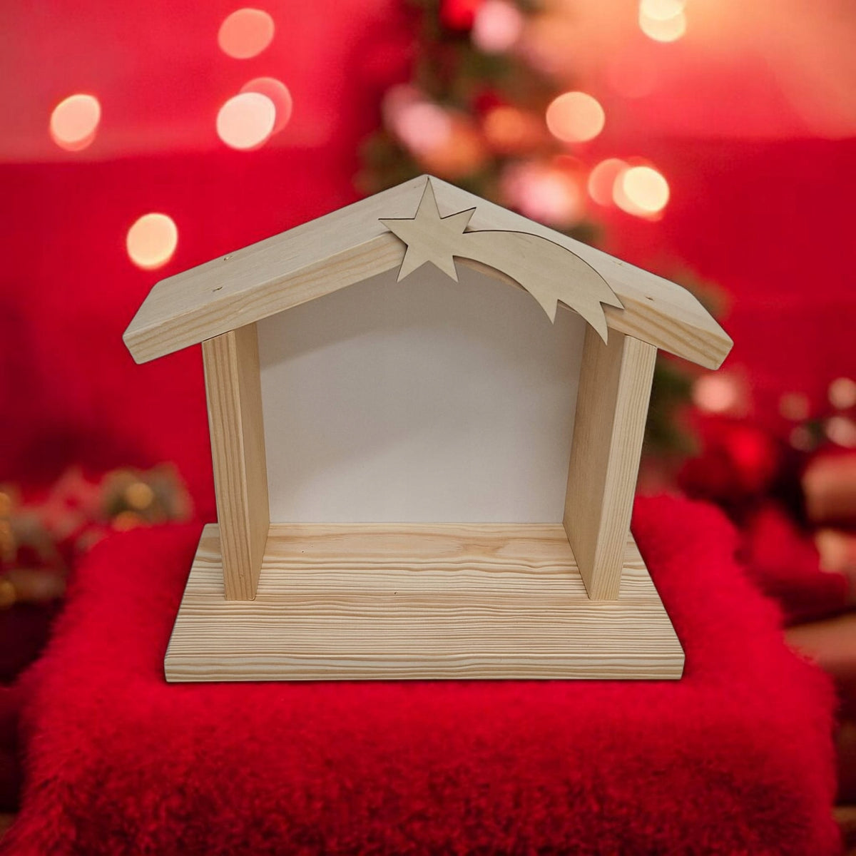 Nativity Scene Wooden Stable DIY Natural Brand no brand