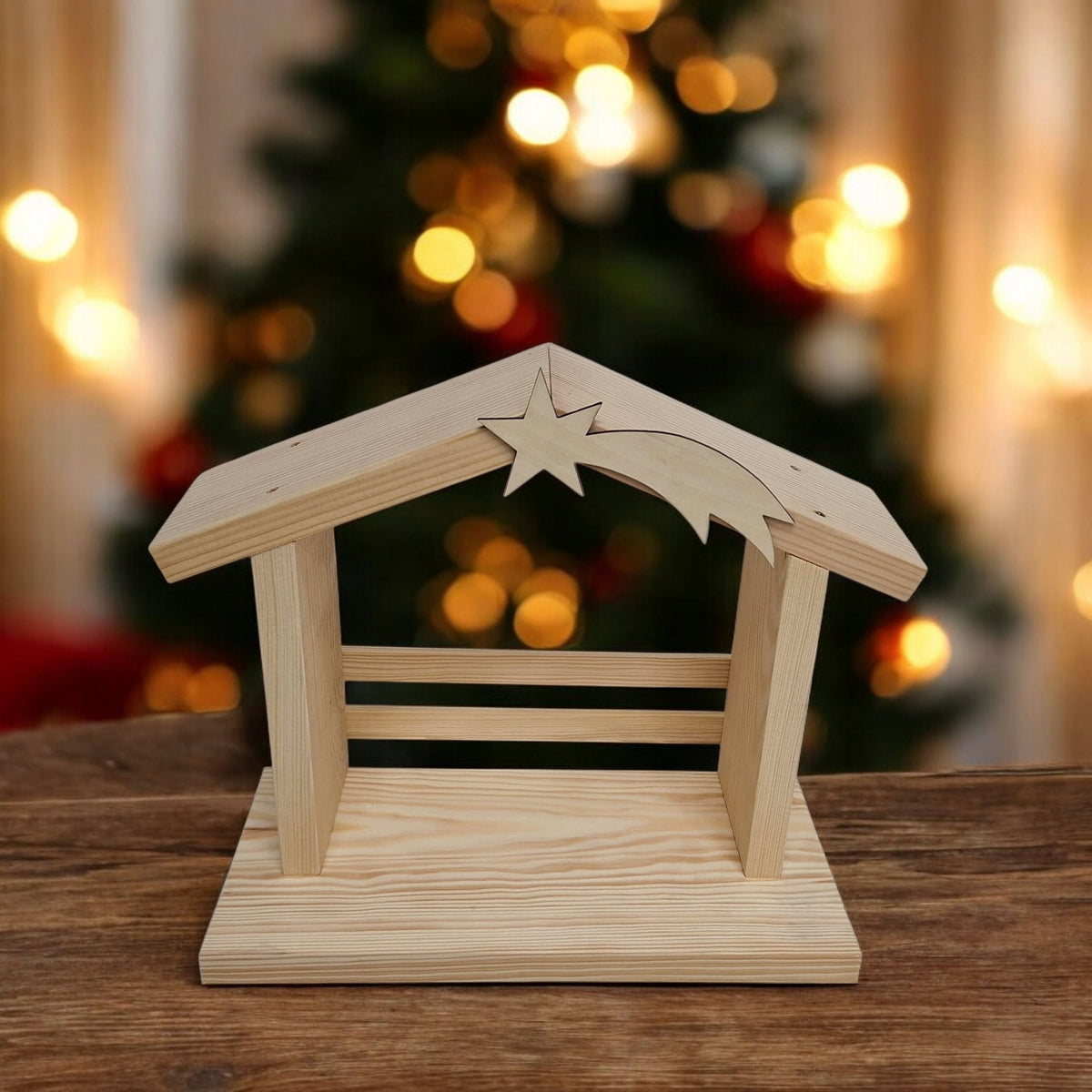 Nativity Scene Wooden Stable DIY Natural Brand no brand