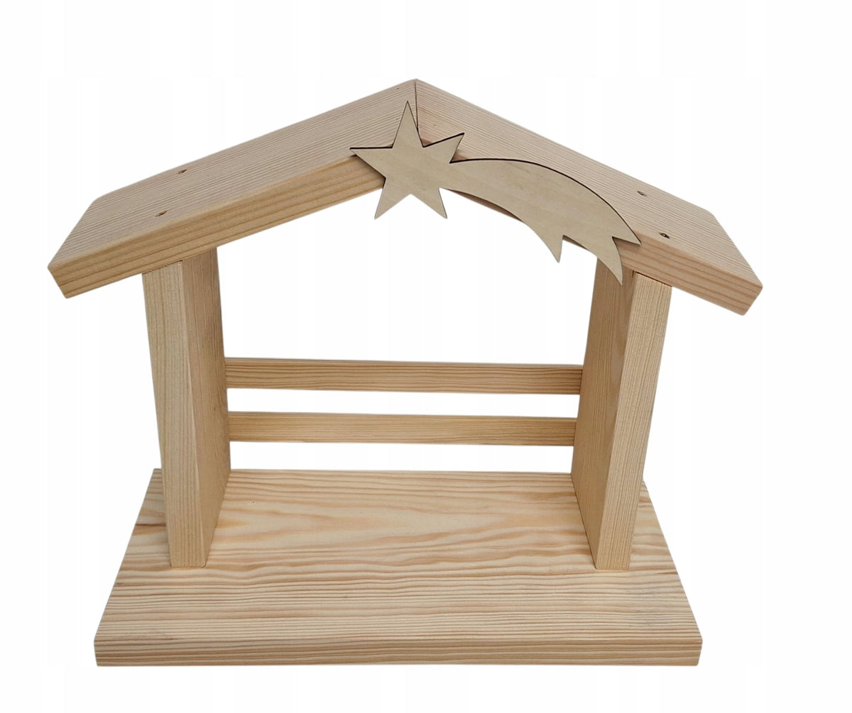 Nativity Scene Wooden Stable DIY Natural