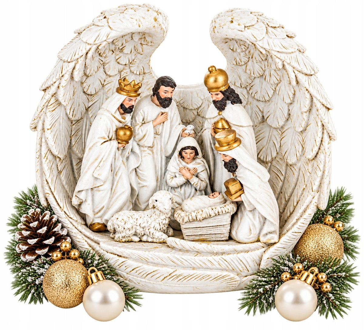 Nativity scene stable white angel plastic 16x19x9 cm