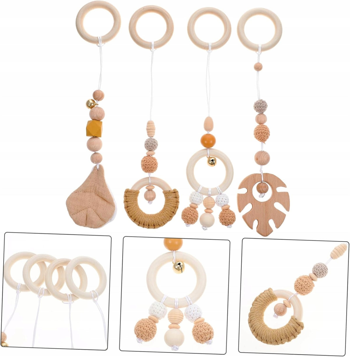 Natural Wood Activity Foldable Wooden Baby Play Gym With Hanging Toys Brand no brand