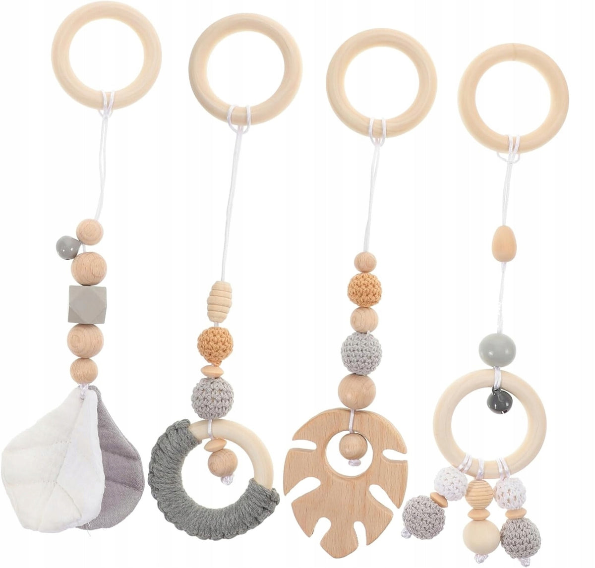 Natural Wood Activity Foldable Wooden Baby Play Gym With Hanging Toys