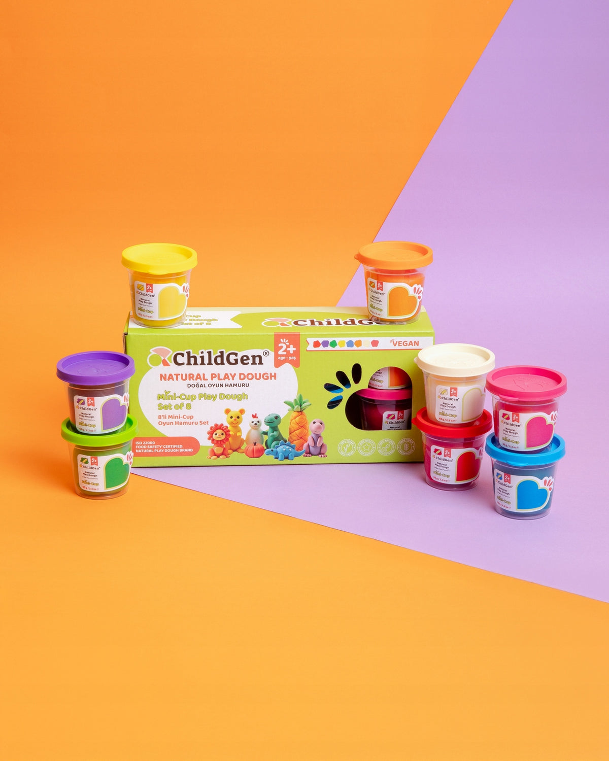 Natural playdough. Set of 8 cups, vegan, certified ChildGen Brand ChildGen