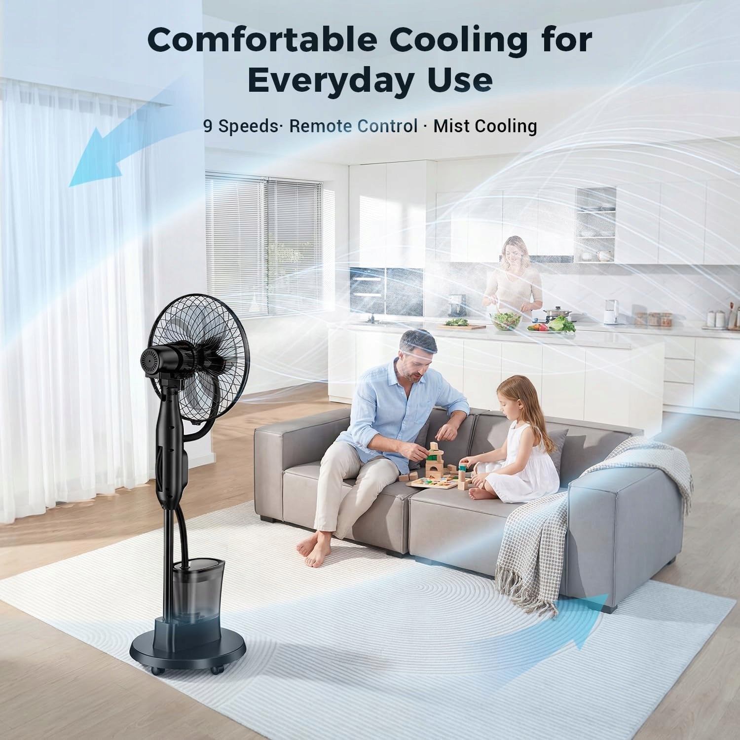 NebulaFlow Standing Fan with Water Sprinkler 9 Speeds Remote Control Black Packaging status original