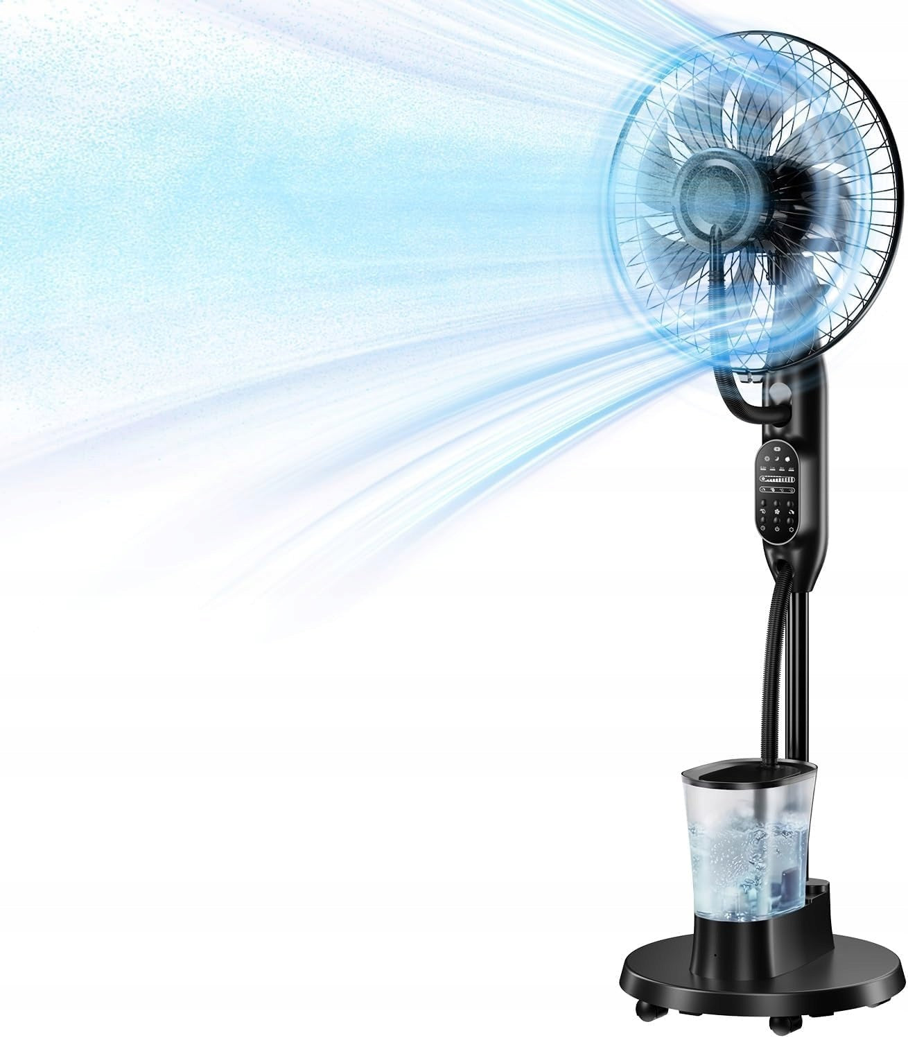 NebulaFlow Standing Fan with Water Sprinkler 9 Speeds Remote Control Black