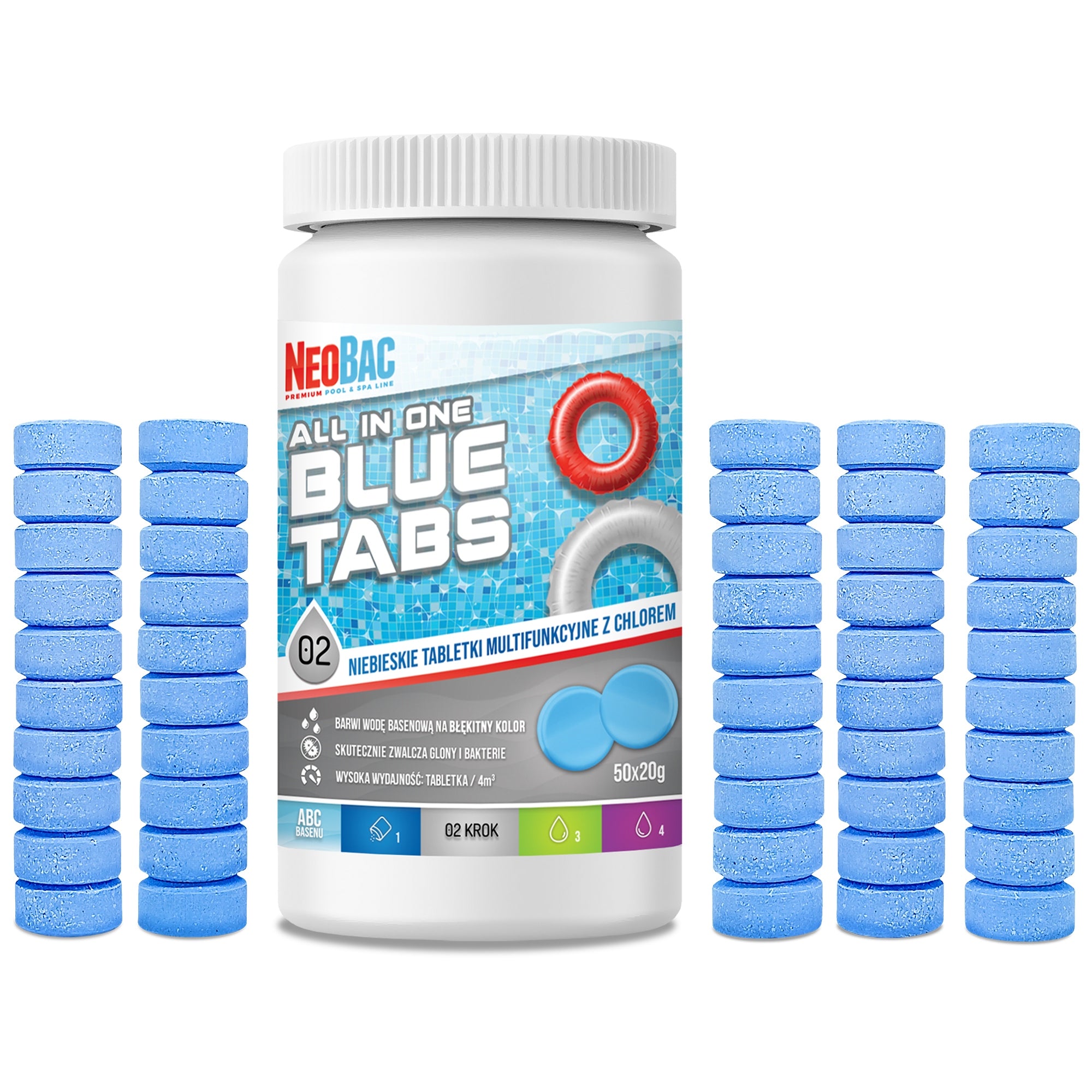 NeoBac Pool&SPA BLUE TABLETS for SWIMMING POOL MULTI CHLORINE for SWIMMING POOL 20g 1kg Manufacturer code NeoBac Pool&Spa Blue Tabs 1kg