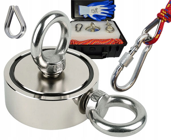 Neodymium Magnet Ø75x32mm 2x 250kg | Search Kit | Suitcase + Rope