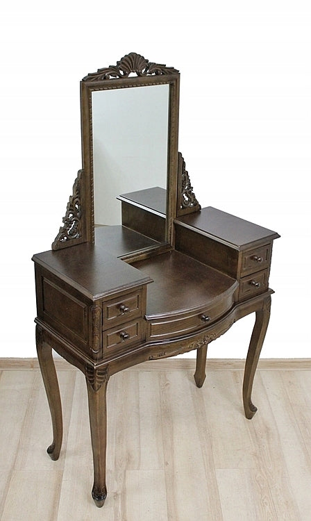 New Carved Classic Dressing Table Mirror Color Walnut Brand Polomeble
