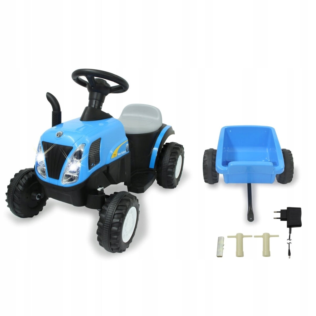 New Holland battery-powered ride-on with trailer blue 6V - JAMRA Brand Jamara