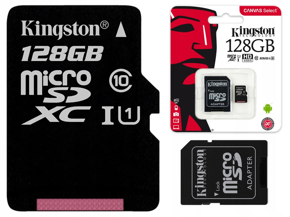 New KINGSTON MICROSD CARD 128GB MICRO CL10 ADAPTER SD Packaging status original
