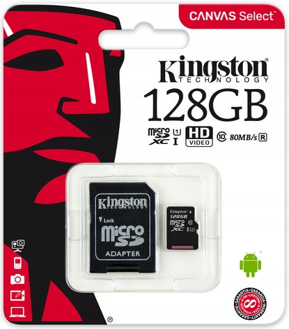 New KINGSTON MICROSD CARD 128GB MICRO CL10 ADAPTER SD